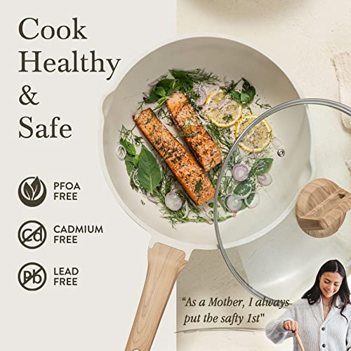 CAROTE 12 Inch Nonstick Deep Frying Pan with Lid, 5.5 Qt White Granite