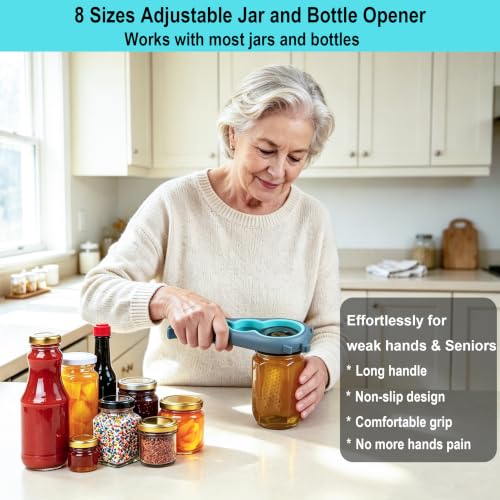 Jar Opener for Weak Hands, Seniors with Arthritis, 5 in 1 Bottle Opener | Multi-use Lid Opener Set with Non-slip Rubber Gripper Pad & Wine Opener, Great for Senior Parents, Grandparents or Loved Ones