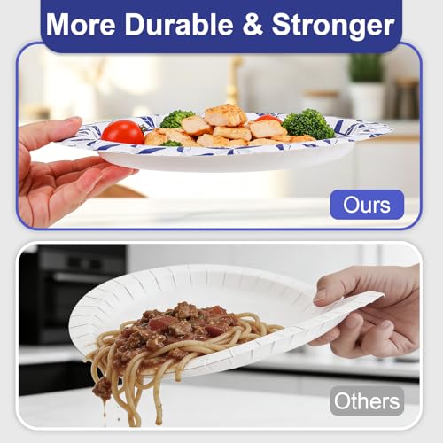 BYSNOW 200 Pack 8.5 inch Heavy Duty Paper Plates Disposable | Thickened Bulk Plates, Leak And Soak Proof For Dinner, Party, Birthday, Picnic, Banquets, Catering Events, Barbecues