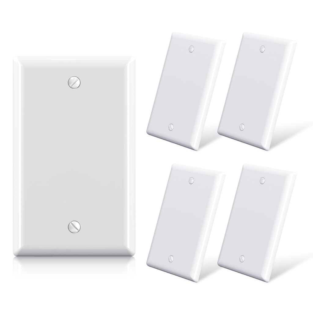 ELEGRP 1-Gang Blank Device Wall Plates, Standard Size 4.5" H x 2.75 L Unbreakable Thermoplastic Blank Faceplate Cover for Unused Outlets/Switches, UL Listed (5 Pack, Glossy White)