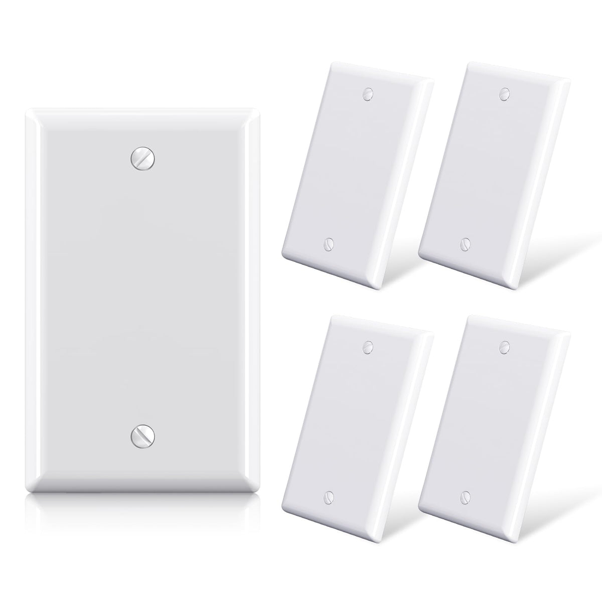 ELEGRP 1-Gang Blank Device Wall Plates, Standard Size 4.5" H x 2.75 L Unbreakable Thermoplastic Blank Faceplate Cover for Unused Outlets/Switches, UL Listed (5 Pack, Glossy White)