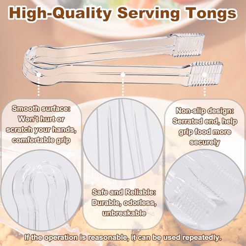 Perusiaw 10Pcs Clear Plastic Serving Tongs, 6.3 Inches Small Disposable | Mini Plastic Tongs for Food, Party, Buffet, Salad, Appetizer, Ice, Candy, Catering, Fruit, Easy to Hold and Clean