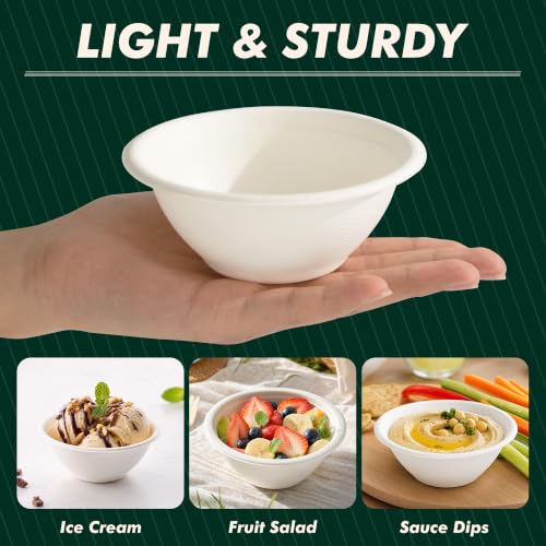 CELLURA Paper Bowls 8 oz [100 Pack], Disposable Compostable Soup Bowls, Heavy Duty White Bowls Bulk, Made of Natural Sugarcane Fibers, for Cereal, Salad, Ice cream