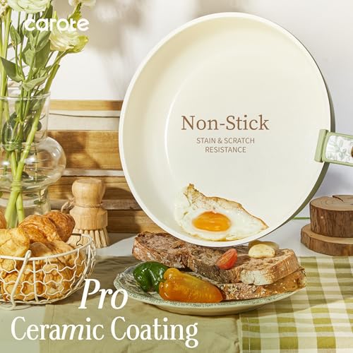 CAROTE 42pcs Ceramic Cookware Set, Pots and Pans Set with Detachable Handle