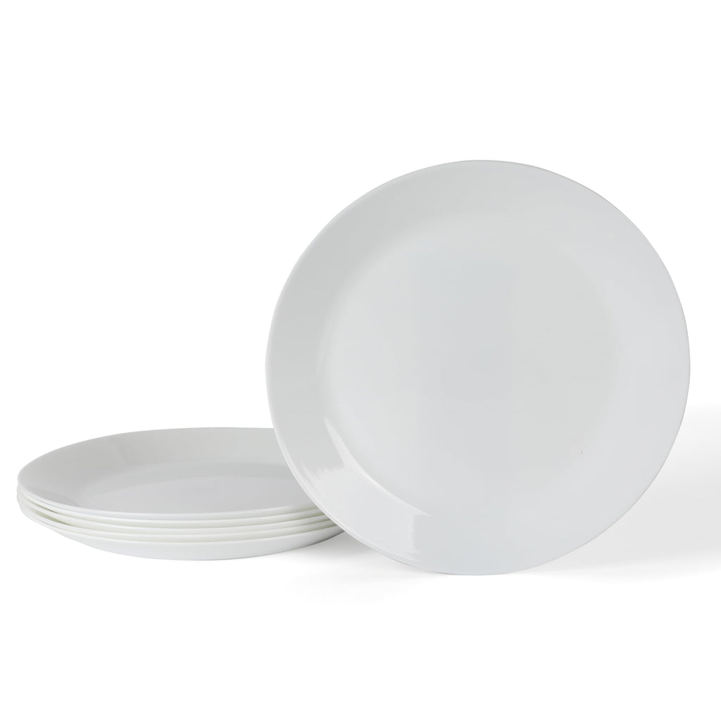 Martha Stewart Opalton Dinner Plates 6-Piece 10-Inch Plate Set – Chip and Break Resistant Opal Glass Plates - White