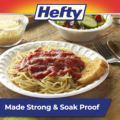 Hefty Everyday Soak Proof Round Foam Plates, White, 9 inches, 45ct | Disposable White Plates for Lunch, Salads, Appetizers, Great for Everyday Use, Easy Cleanup, Soak Proof