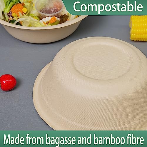 emlifepak 32oz Disposable Salad Bowls 150Pack, Big Paper Bowls, Large, Heavy-Duty, Eco-Friendly, Bulk Pack, Compostable Bowls, Biodegradable Made of Sugar Cane Fibers,Perfect For Salad