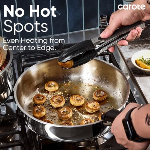 CAROTE 18pcs Tri-Ply Stainless Steel Cookware Set with Detachable Handle