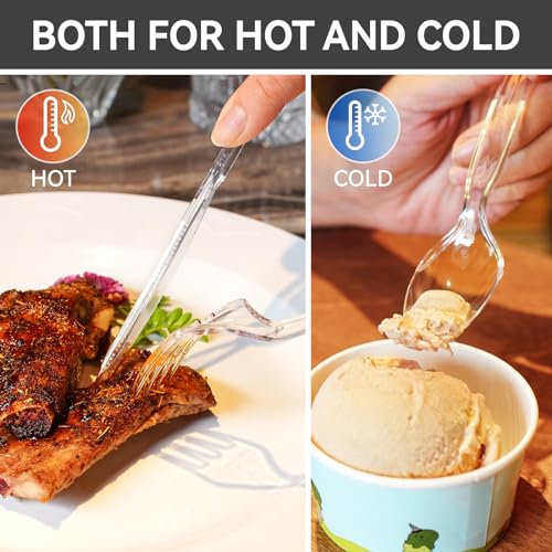 POSATE Plastic Spoons Heavy Duty, Clear Disposable Silverware 100 Count | BPA-Free, Heat Resistant Heavyweight Spoons Quality Cutlery Sturdy Utensils for Party Dinner Lunch Butter Cake Wedding
