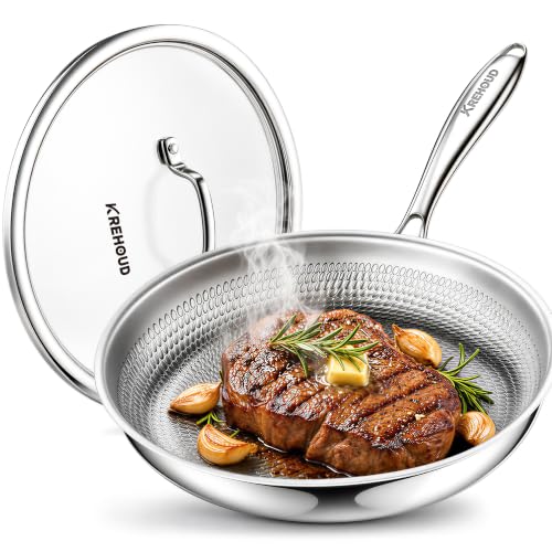 Okura Titanium Pans for Cooking, Titanium Cookware, 12" Frying Pan Hammered Design with Lid, Non-Toxic Pro Pan PFAS/PFOA/PTFE Free, Dishwasher&Oven Safe, Induction Compatible