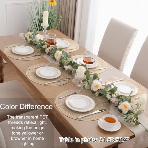 SHACOS Round Braided Placemats Set of 4 Washable Place Mats for Dining Tables 15 inch Non Slip Kitchen Table Mats (Beige, 4)
