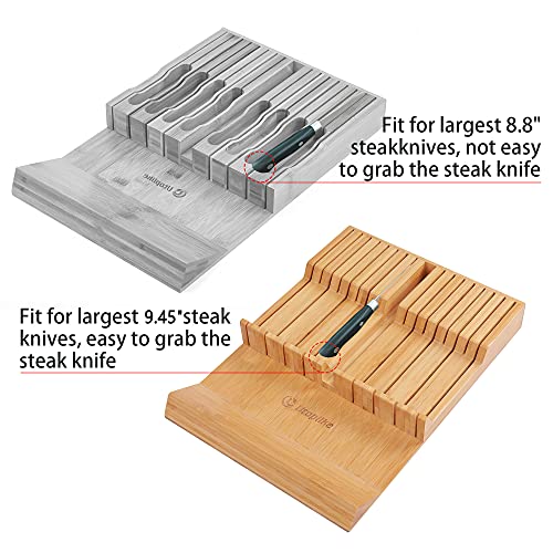 Utoplike In-drawer Knife Block Bamboo Kitchen Knives Drawer Organizer Large | Holder Storage for Steak, Paring, Bread Knives, Holds Up to 16 Knife & 1 Sharpening Steel (Knives & Sharpening Not Included)