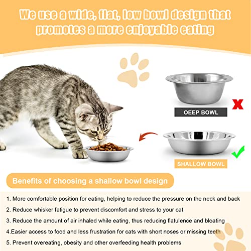 MicoSim Stainless Steel Cat Bowl-Shallow Wide Flat Cats Food Bowls,Metal Kitten Dishes Whisker Friendly Fatigue Relief,Replacement Basic Kitty Plates for Elevated Stand,Dishwasher Safe（Set of 5）