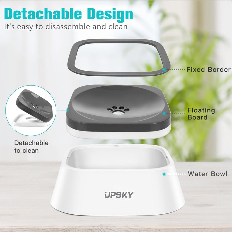 UPSKY 35oz No-Spill Pet Water Bowl, Slow Water Feeder for Dogs and Cats | Splash-Proof Bowls, Slow Drinking Pet Dish, Easy-Clean Dishwasher Safe, Portable For Travel