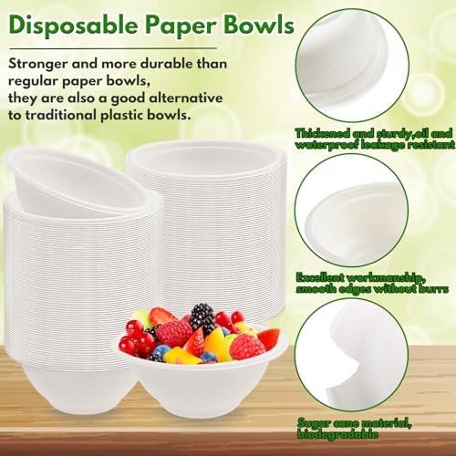 100 Pack 8 oz Disposable Paper Bowls,Heavy-Duty Compostable Bagasse Bowls | Hot or Cold Use,Small Biodegradable Soup Bowls for Salad,Soup,Snack,Dessert,Parties,Catering,Picnics Supplies