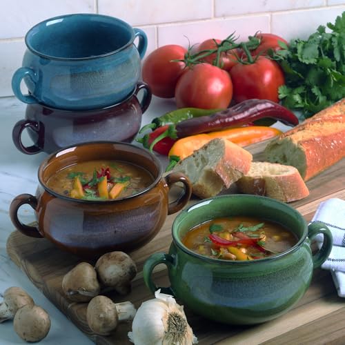 Stoneware 24oz Reactive Glaze Soup Crocks Set of 4: Perfect for soups, stews, and casseroles. Unique reactive glaze, oven-safe, microwave- and dishwasher-friendly with easy-grip handles for serving.