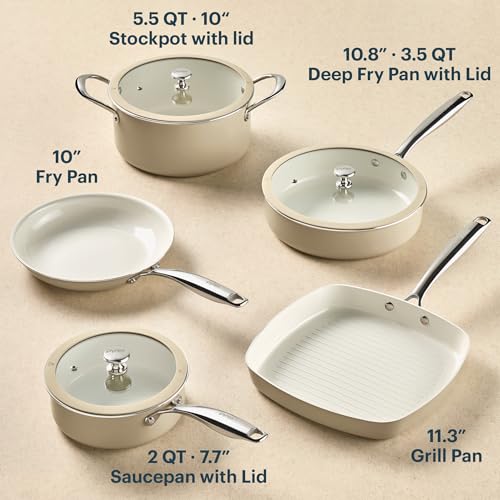 Pyrex 8-Piece Ceramic Cookware Set, Pots and Pans with Lids & Handles