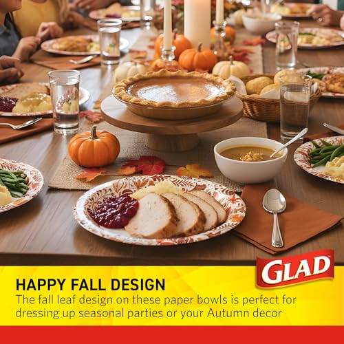 Glad Disposable Paper Plates, Happy Fall Design, 10 Inch, 50 Count | Soak-proof, cut-resistant, microwavable for all foods, for fall parties and everyday meals, colorful