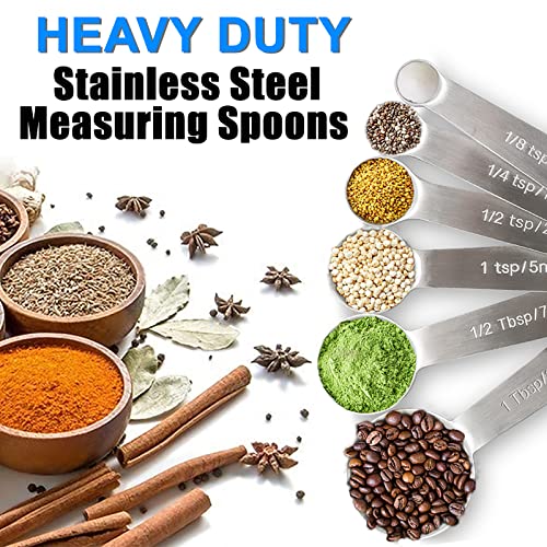 Measuring Spoons, 6-Piece Heavy Duty Stainless Steel Measuring Spoons Set | Small Tablespoon with Metric and US Measurements, Set of 6 for Measuring Dry and Liquid Ingredients