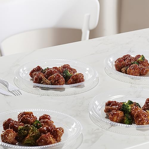PLASTICPRO 40 Pack Clear Plastic Plates 9 Inch Durable Disposable Plastic Dinner Plates for Parties Events BBQ