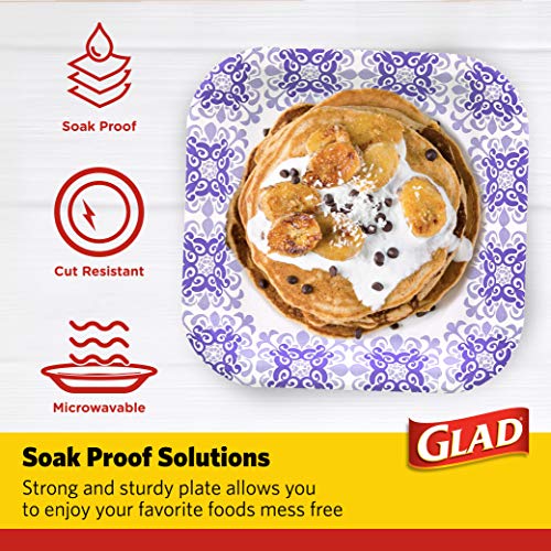 Glad Square Disposable Paper Plates, Purple Victorian, 8.5 Inch, 50 Count | Heavy-duty paper, soak-proof and cut-proof, microwaveable, parties and everyday meals
