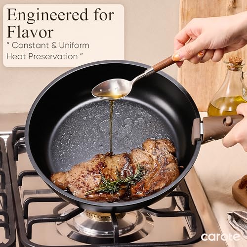 CAROTE 21pcs Pots and Pans Set Non Stick, Detachable Handle Cookware, Black