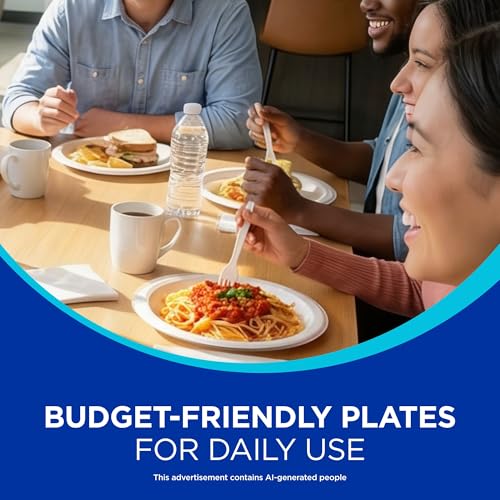 Dixie Basic 8.5 Inch Light-Weight Paper Plates By GP PRO, White, 500 Count (125 Disposable Plates Per Pack, 4 Packs Per Case), DBP09W