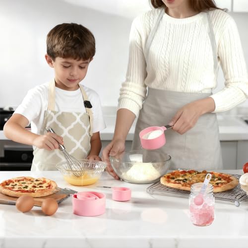 Measuring Cups and Spoons Set, 10 Pieces Stackable Measure Tools with Stainless Steel Handles, Kitchen Gadgets for Cooking & Baking (Pink)
