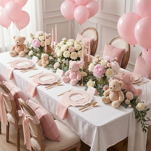 COLOSUS 60 PCS Pink Disposable Plastic Plates, Fancy Beaded Party Plates. | Pink Plastic Plates, Hard Scalloped Plates Include 10" Dinner Plates & 7.5" Dessert plates for Party, Birthday & Wedding.