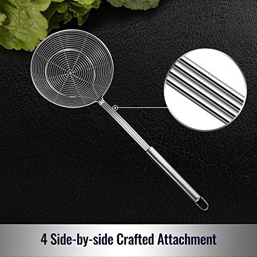Hiware Solid Stainless Steel Spider Strainer Skimmer Ladle for Cooking and Frying, Kitchen Utensils Wire Strainer Pasta Spoon, 5.4 Inch