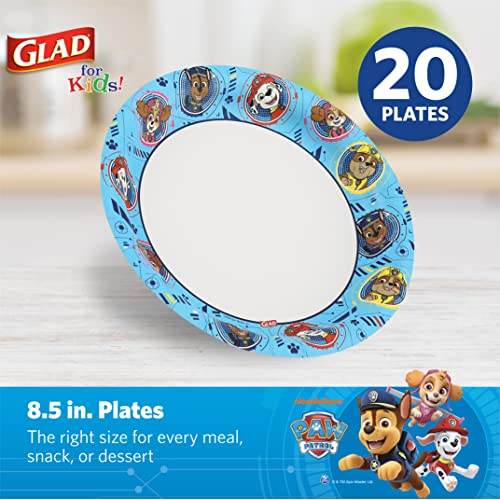 Glad for Kids Paw Patrol Paper Plates, Core Pups Blue, 8.5 Inch, 20 Count | Heavy-duty, soak-proof, cut-resistant plates for birthdays, parties, and everyday meals