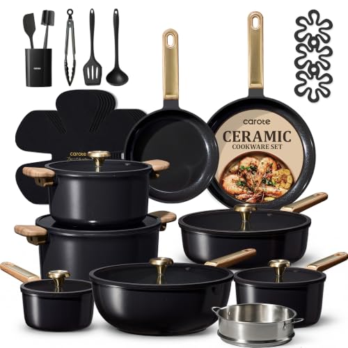 CAROTE 31pcs Ceramic Cookware Sets, Pots and Pans Set, with Wok