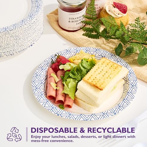 PACKINNO Disposable Paper Plates 8.5 Inch 300 Count | Soak Proof and Cut Resistant Heavy Duty Paper Plates Bulk for Parties, Picnics, Camping, and Everyday Meals