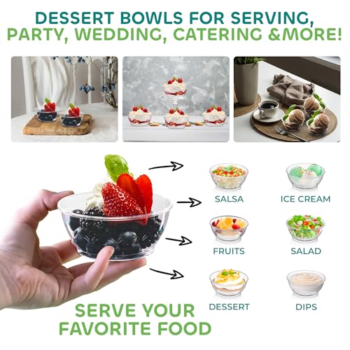6 Oz Clear Mini Plastic Dessert Bowls (100-Pack) Disposable Serving Bowls | Premium Hard Plastic Bowls for Serving Ice Cream, Salsa, Desserts, Snacks, Weddings, Catering, Home & Event Party Supplies