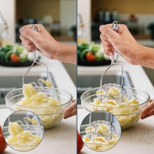 Maclia 2PCS Stainless Steel Mashed Potato Masher for Vegetable, Ground Beef | Multipurpose Food Smasher, For Avocado Beans Salad Fruits & Vegetables, Sturdy Kitchen Utensils, Easy to Clean & Store