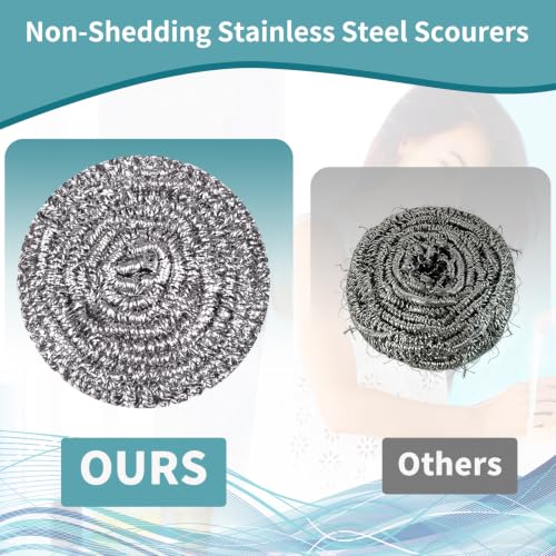 12Pcs Steel Wool Scrubber Pads for Cleaning Dishes, Pans, Pots, Ovens, Grills, Sinks - Stainless Steel Scrubbers for Kitchen, 12 Pack