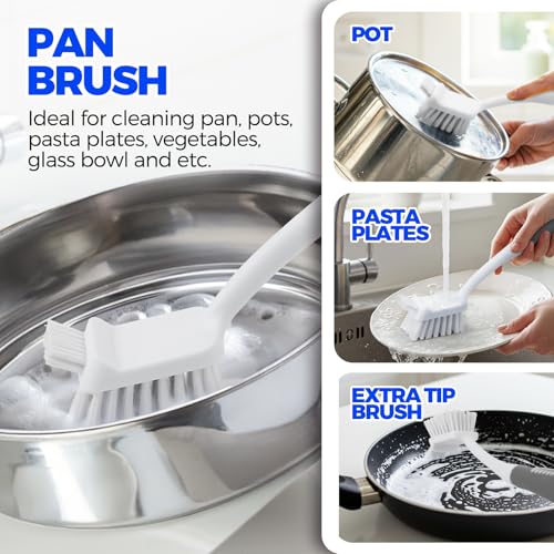 Holikme 6 Pack Dish Brush Set with Bottle Brush, Dish Scrub Brush,Gray | Pan Brush and 3 Straw Brushes, Deep Cleaning Handle Brush with Scraper Tip for Kitchen Sink Dishes Bottle Cup Pot and Pans