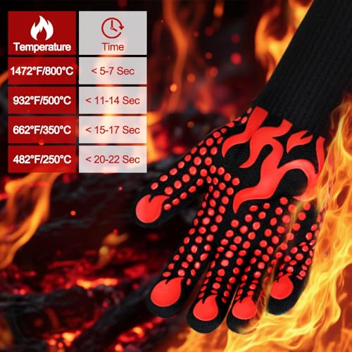 Comsmart BBQ Gloves, 1472 Degree F Heat Resistant Grilling Gloves Silicone Non-Slip Oven Gloves Long Kitchen Gloves for Barbecue, Cooking, Baking, Cutting