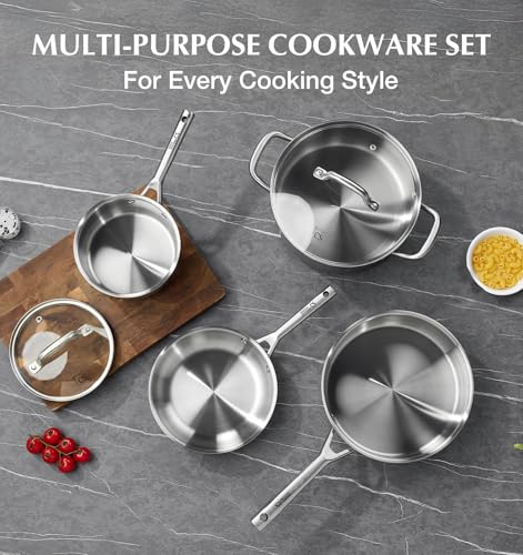 KOCH SYSTEME CS Stainless Steel Cookware Set 17 Piece with 5 Layer Base, Professional 18/10 Stainless Steel Pots and Pans Set, Oven Safe, Induction Ready, Non-Toxic Kitchen Cookware Set