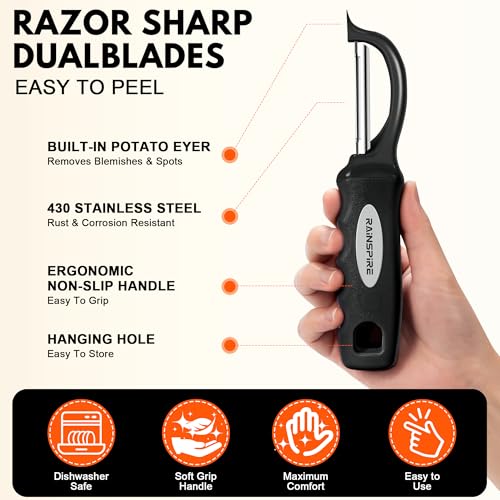 Swivel Vegetable Peeler Comfort Handle Sturdy Long-Lasting 1Pcs Black | Dishwasher Safe Gift for Cooks Potato Peeler for Kitchen Carrot Peeler Fruit Veggie Peeler Sharp Stainless Steel Blades