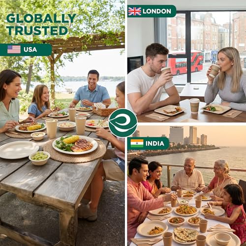 ECO SOUL 9 Inch Disposable Bagasse Paper Plates (100 Pack, Round) | Natural, Compostable, 100% Virgin Bagasse Pulp, Heavy Duty, Biodegradable, Microwave Safe, Food Safe, Eco-Friendly