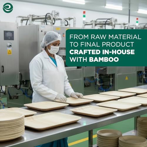 ECO SOUL 10 Inch Disposable Bamboo Plates (50 Pack, Square) | Premium, Natural, Food-Safe, Heavy Duty, Compostable, Eco-Friendly, Biodegradable, Best For Events, Parties, Weddings, BBQs