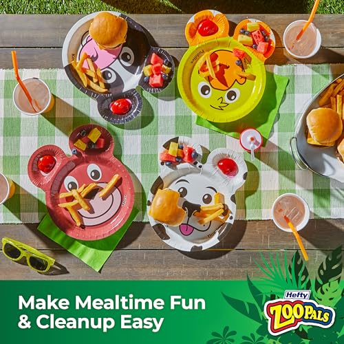 Hefty Zoo Pals Kids Paper Plates, Party Edition, 7.75 inches, 20ct | Assorted Animal Designs, Two Dipping Compartments On Every Plate, Great for Birthday Parties, Playdates, Snacks, and Meals