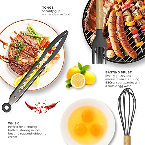 oannao Silicone Cooking Utensils Kitchen Utensil Set - 446°F Heat Resistant Silicone Kitchen Utensils Set, Spatula,Turner Tongs, Spoon, Whisk,Kitchen Gadgets for Nonstick Cookware, BPA Free (Gray)