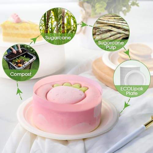 ECOLipak 6 in 200 Pack White Disposable Compostable Dessert Paper Plates | Heavy Duty, Biodegradable, Made of Eco-friendly Sugarcane Bagasse, Ideal for Dinner, Picnic, Appetizer, Birthday, Daily use