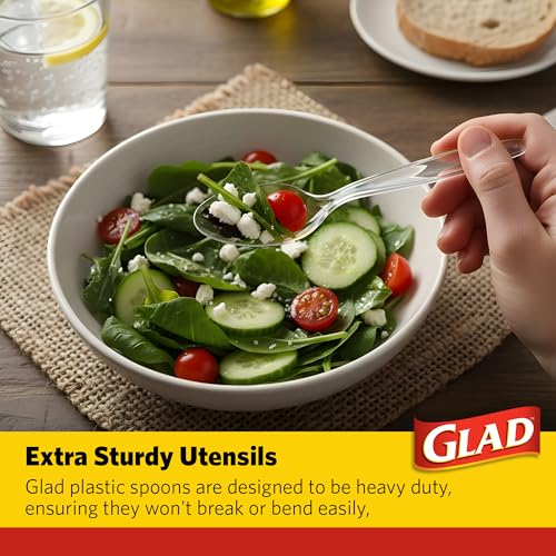 Glad Clear Disposable Plastic Spoons, 24 Count | Sturdy cutlery for parties, events, and everyday meals, fits any table setting