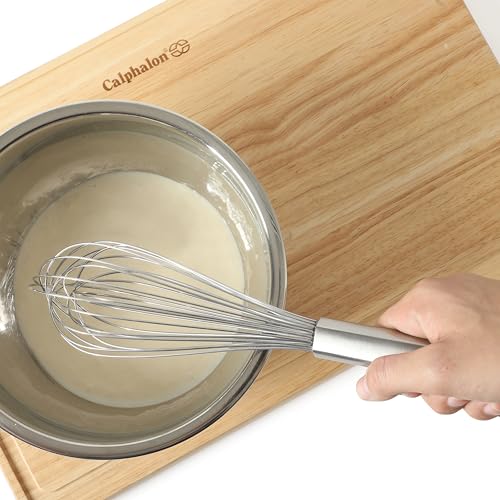 Calphalon Prime 8-Inch Balloon Whisk, Stainless Steel Kitchen Whisk for Eggs, Batter & Small Batch Mixing, Heavy-Gauge Wire Whip with Weighted Handle for Control