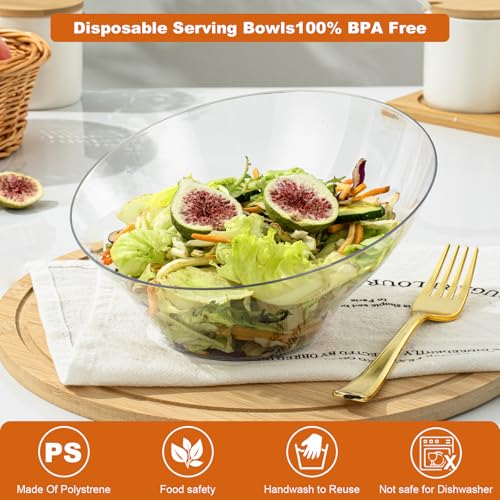 Goodluck 12 Pack Clear Plastic Serving Bowls for Party - 20 OZ | Angled Disposable Serving Bowls for Wedding Party Chip, Candy, Salad & Fruit