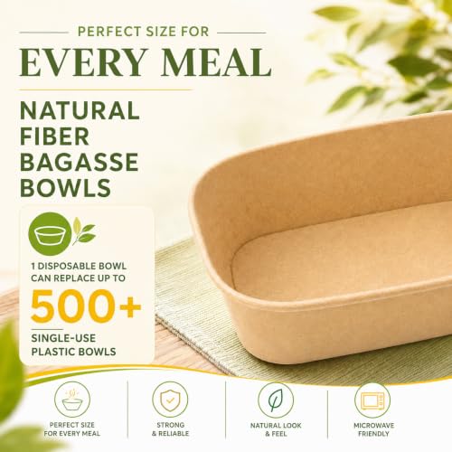 Holotap 50 Pack 29 OZ Brown Meal Prep Containers with Lids【with Spoons and Forks】, Disposable Kraft Paper Bowls, Microwave Safe for Hot/Cold Soup, Disposable Meal Prep Containers for Holiday Party