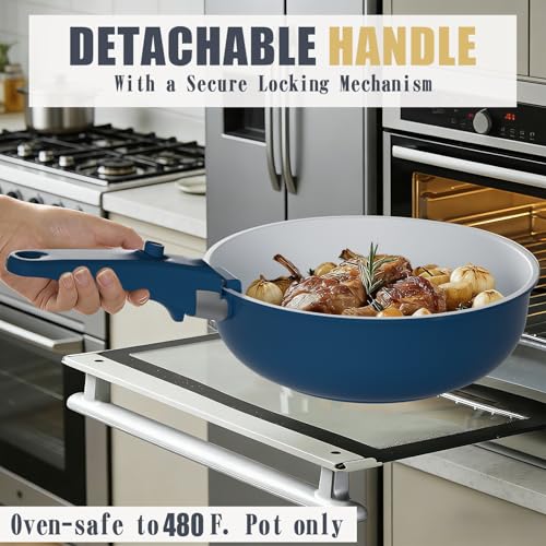 Umite Chef Pots and Pans Set Non Stick, 21 pcs Ceramic Cookware Set with Detachable Handles, Healthy Induction Cookware, RV Kitchen Cooking Set, with Utensils & Frying Pans Set, PFAS PFOA & PTFE Free